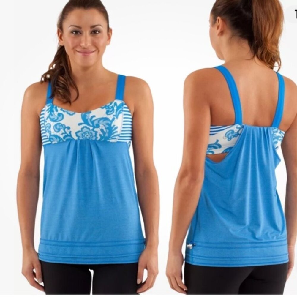Lululemon Run Back On Track Tank Bra Floral Top Stretch Adjustable Hem Loose 6
